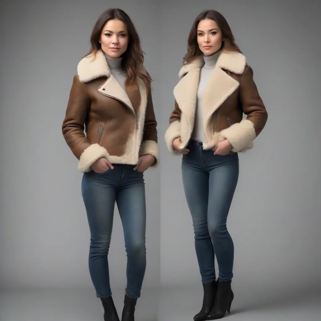 aitrending female in b3 shearling jacket and tight jeans good looking fantastic 1