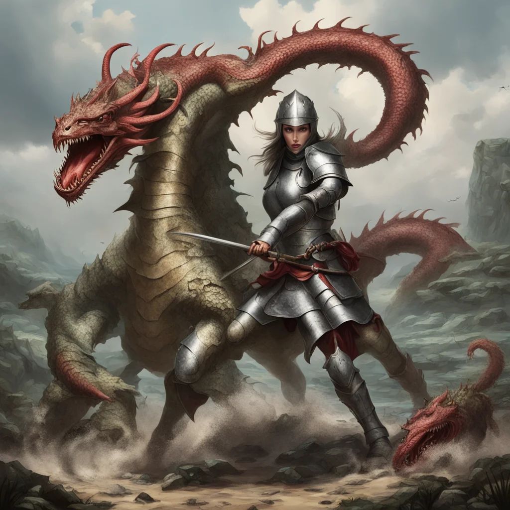 aitrending female knight fighting a hydra  good looking fantastic 1