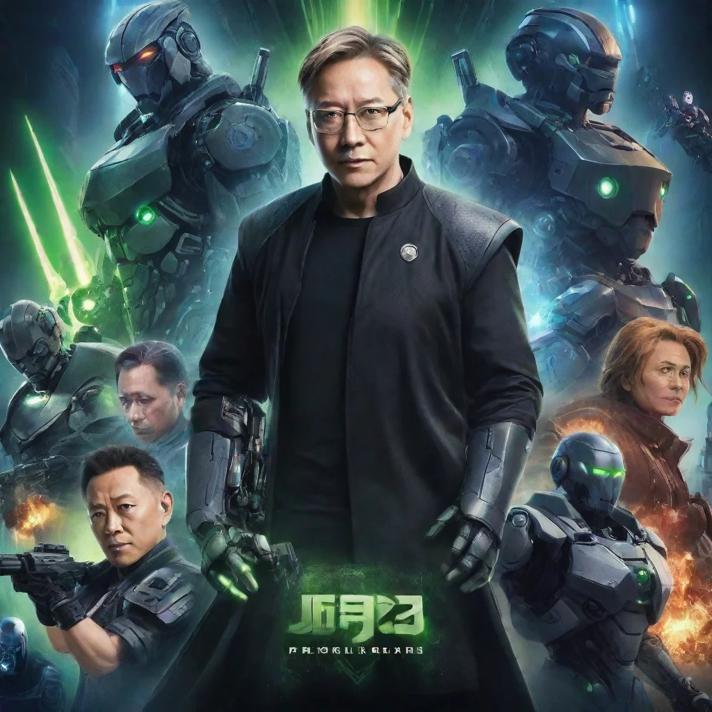 trending film poster fantasy style anime cartoon movie poster characters nvidia jensen huang movie poster presidents robots good looking fantastic 1