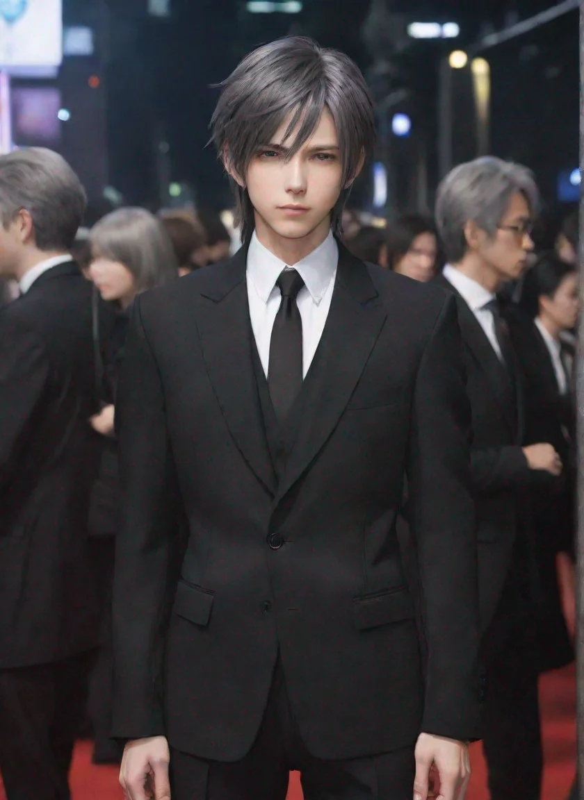 aitrending final fantasy character grey hair in black suit black hd anime aesthetic colourful world style good looking fantastic 1