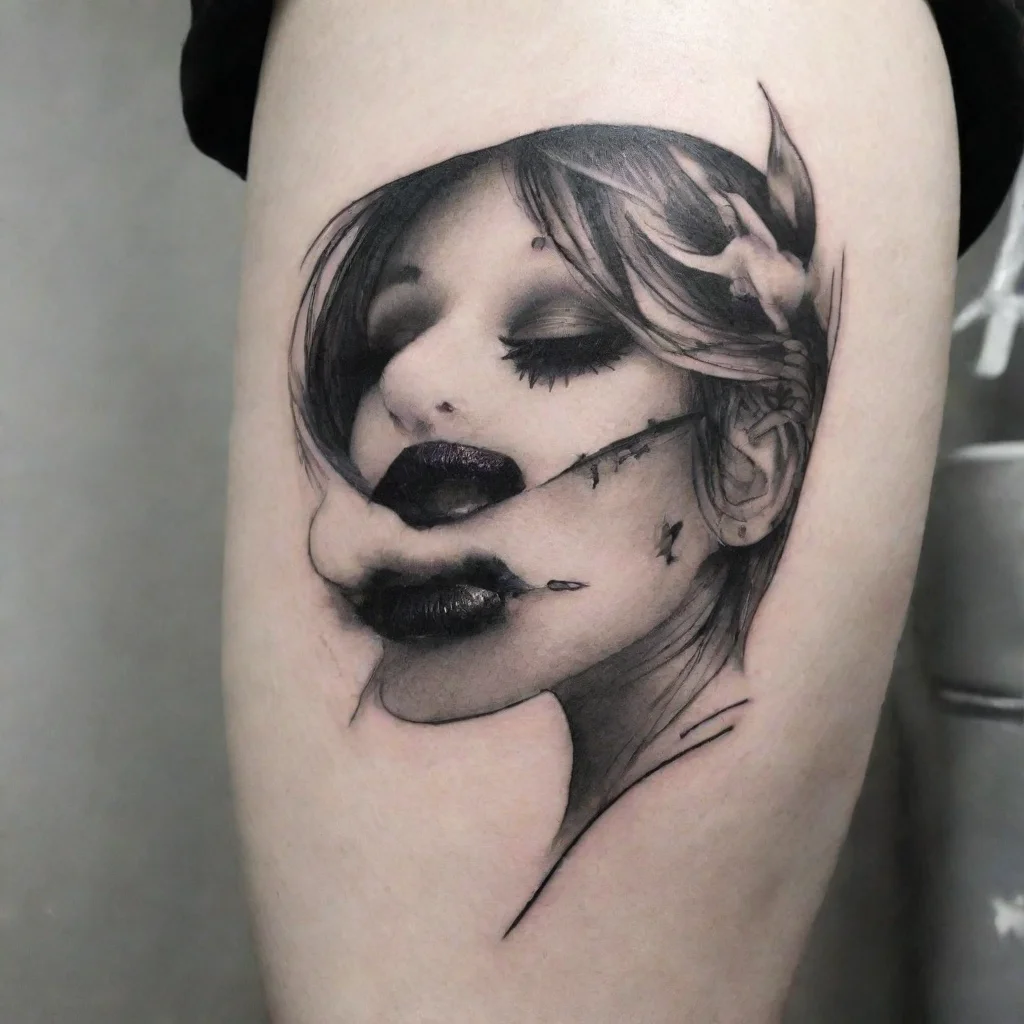 aitrending fine line black and white tattoo kiss girl good looking fantastic 1