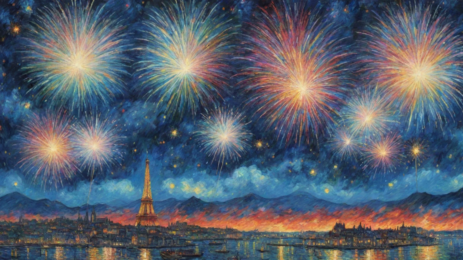trending fireworks in sky epic lovely artistic ghibli van gogh happyness bliss peace  detailed asthetic good looking fantastic 1 wide