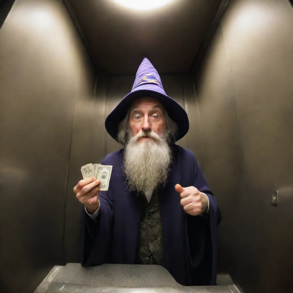 aitrending fisheye wizard in an elevator giving money good looking fantastic 1