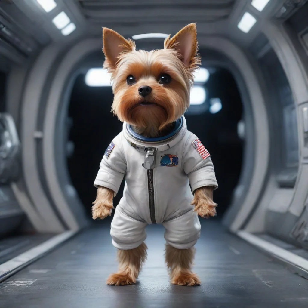trending full body standing on two foot yorkshire terrier astronaut 3d render unreal engine hyper realistic trending artstation inside a spaceship good looking fantastic 1