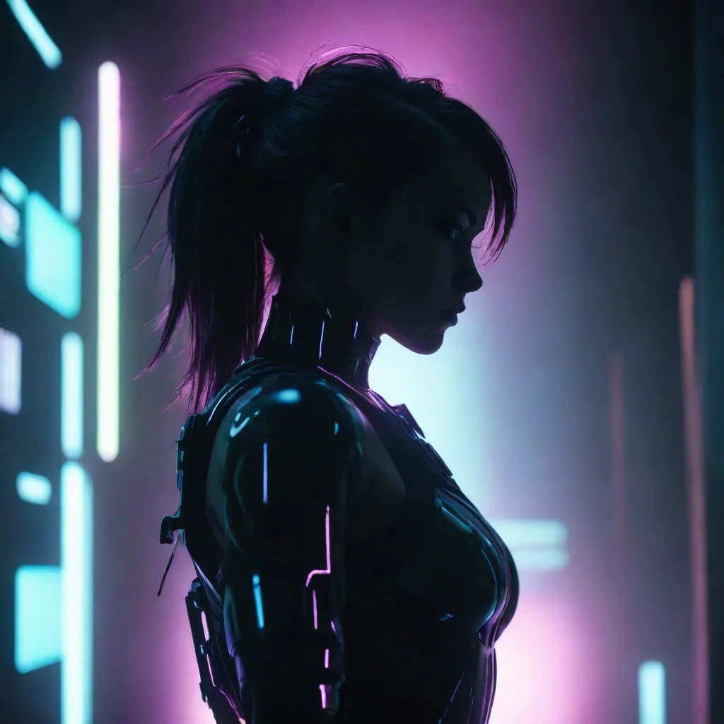 trending futuristic backlit silhouette of person cyberpunk character dramatic lighting cinematic lighting hyper maximilism highly good looking fantastic 1