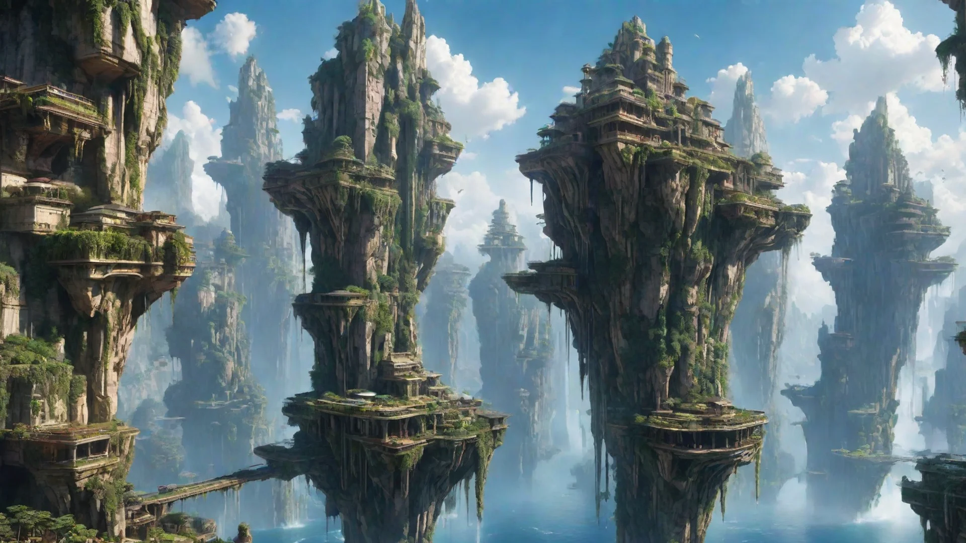 aitrending futuristic city amazing unreal architecture in sky epic floating city on floating cliffs with waterfalls down beautiful sky hanging gardens hd aesthetic good looking fantastic 1 wide