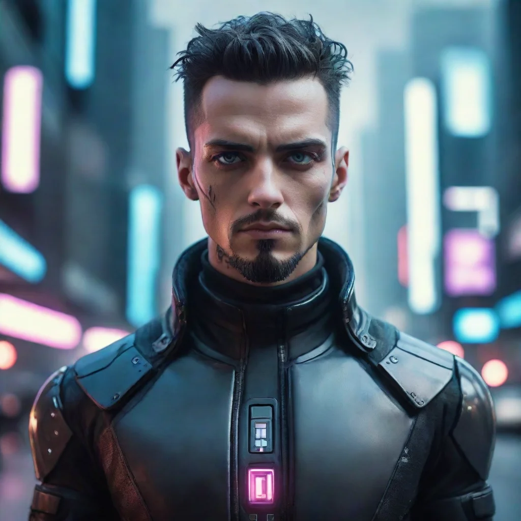trending futuristic cyberpunk man who looks like he could be a leader good looking fantastic 1