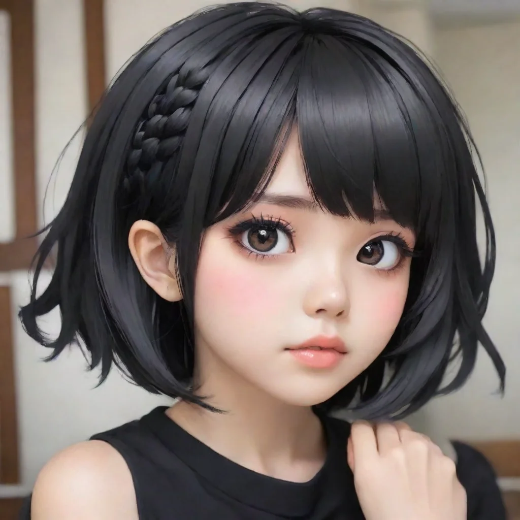 aitrending gadis anime dengan rambut pendek berwarna hitam dan mata hitam duduk di jendela mengenakan pakaian seragam sekolah dengan wajah murung  good looking fantastic 1