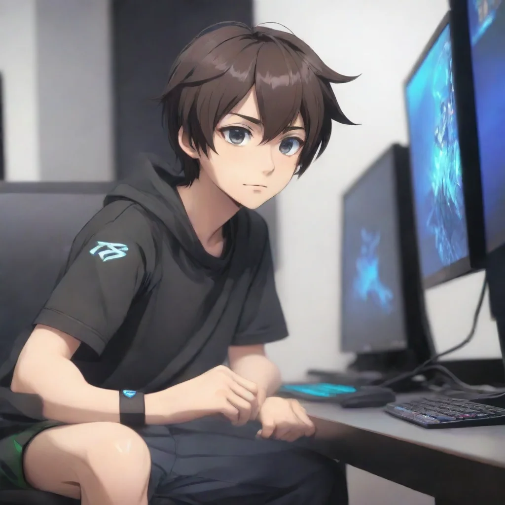 aitrending gamer boy anime cartoon sitting at a gaming pc good looking fantastic 1