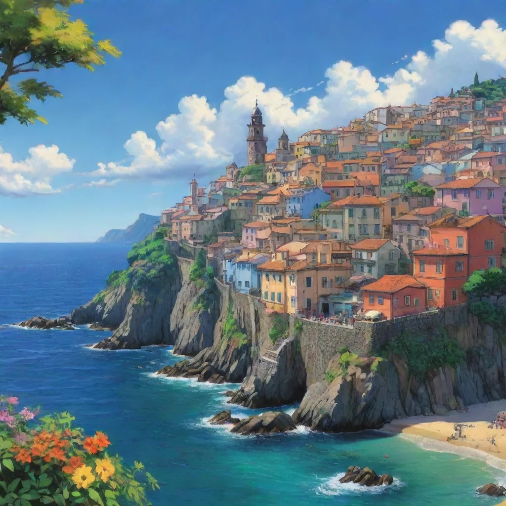 trending ghibli anime portuguese coastal town hd aesthetic best quality with strong vibrant colors good looking fantastic 1