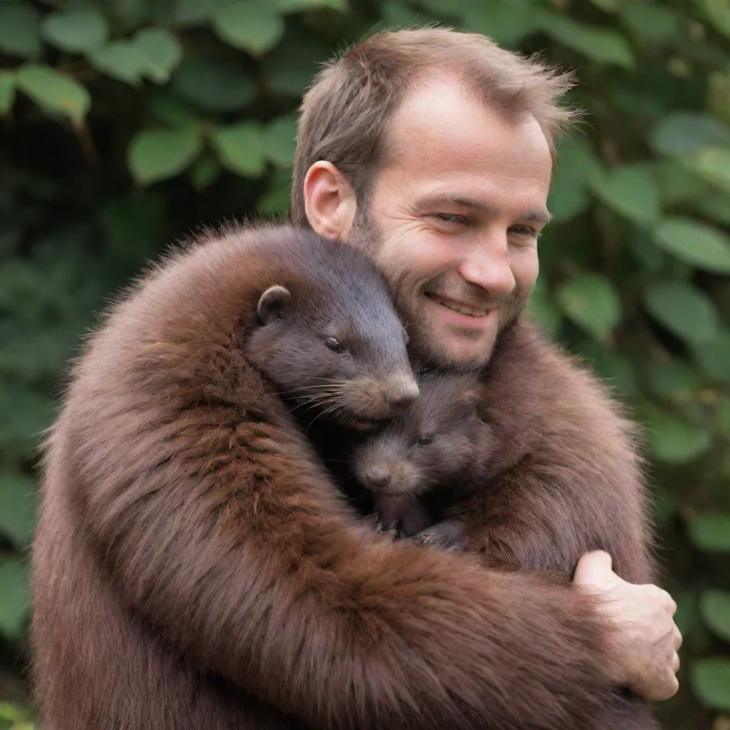 aitrending giant brown furry mink hugging a human male good looking fantastic 1