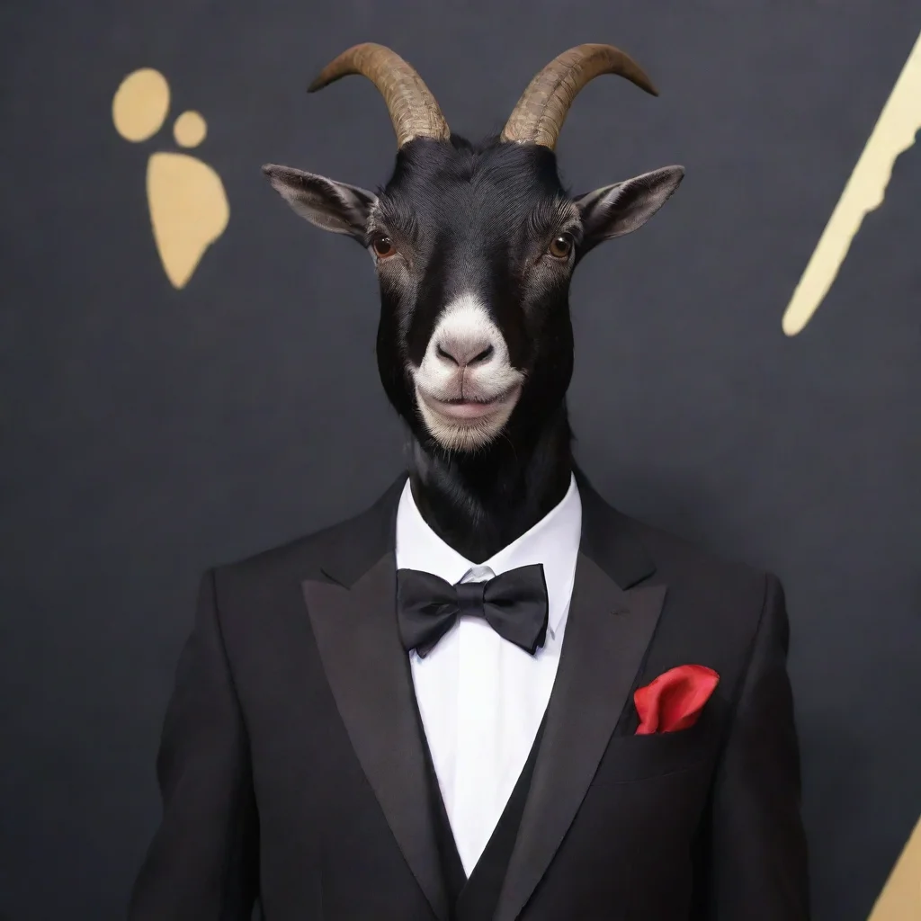 aitrending goat in suit red carpet black suit black bowtie but also as a goat human and goat character elon good looking fantastic 1