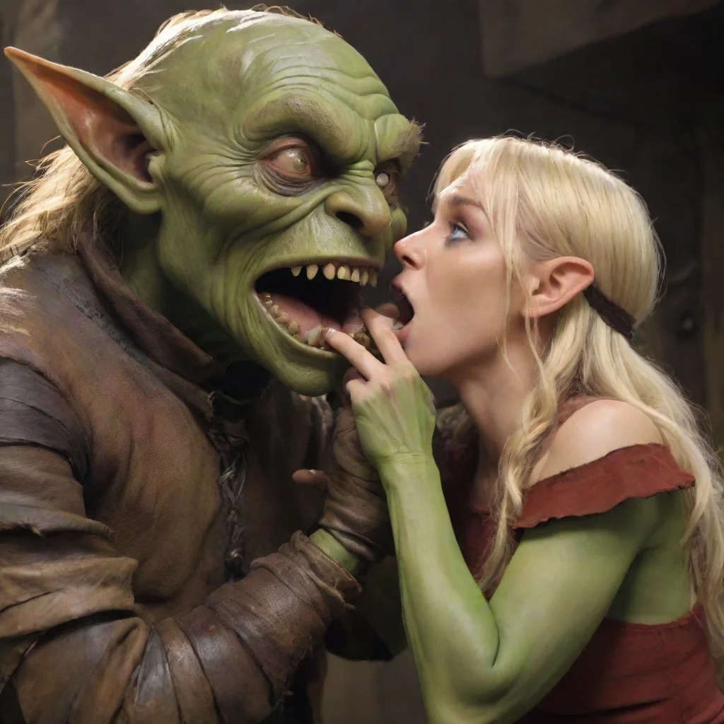 aitrending goblins tie up and gag a blonde woman. one goblin hand his hand over the woman%27s mouth to prevent her from speaking good looking fantastic 1
