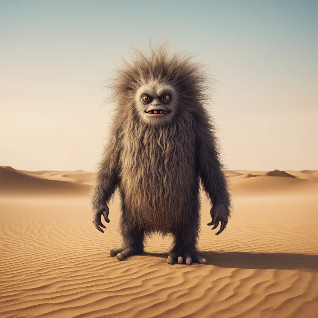 trending hairy cute monster with beard standing on two feet in the desert with tail good looking fantastic 1