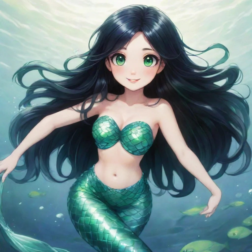 aitrending happy anime mermaid with black hair and green eyes good looking fantastic 1