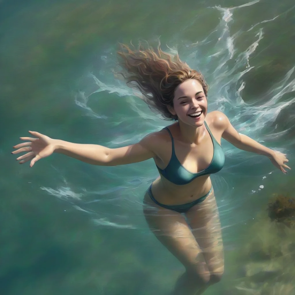 aitrending happy free realistic ocean swimming woman  good looking fantastic 1