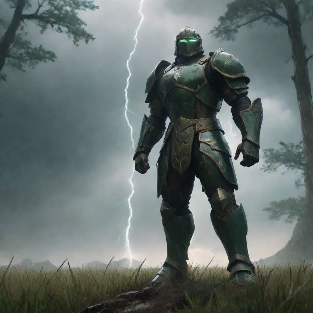 trending hd best aesthetic green trees brown grass anime giant armoured warrior fantasy landscape rain lightning cinematic wanderer looking at giant standing up good looking fantastic 1