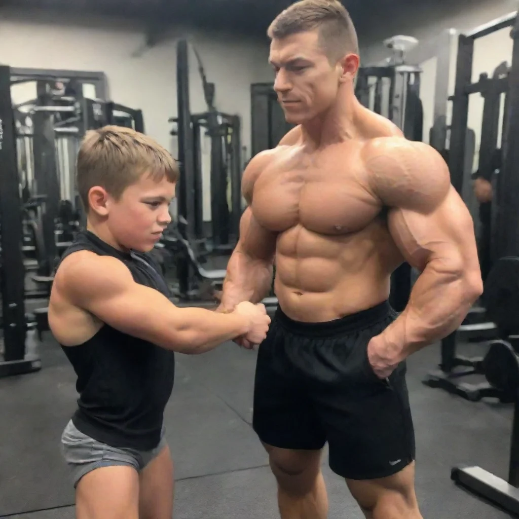 aitrending huge young muscular kid flexing his muscles for his older gym friend to feel good looking fantastic 1