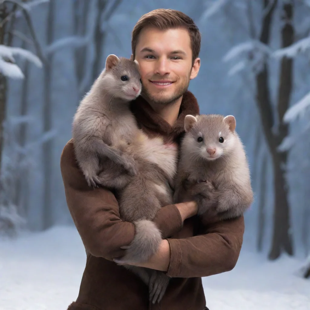 aitrending human male being held by a pair of anthro minks good looking fantastic 1