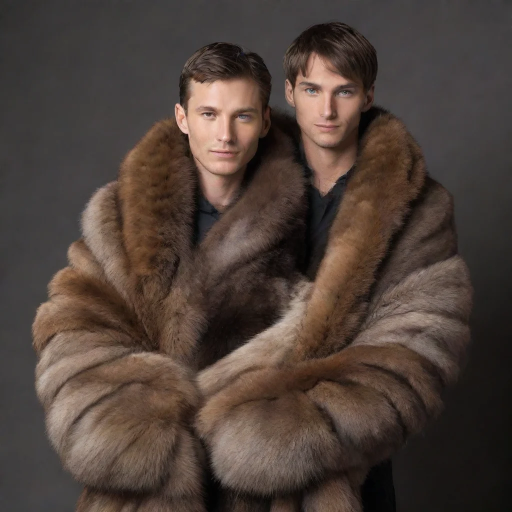 aitrending human male smothered in wrappings of realistic mink fur while a pair of minks hold him  good looking fantastic 1