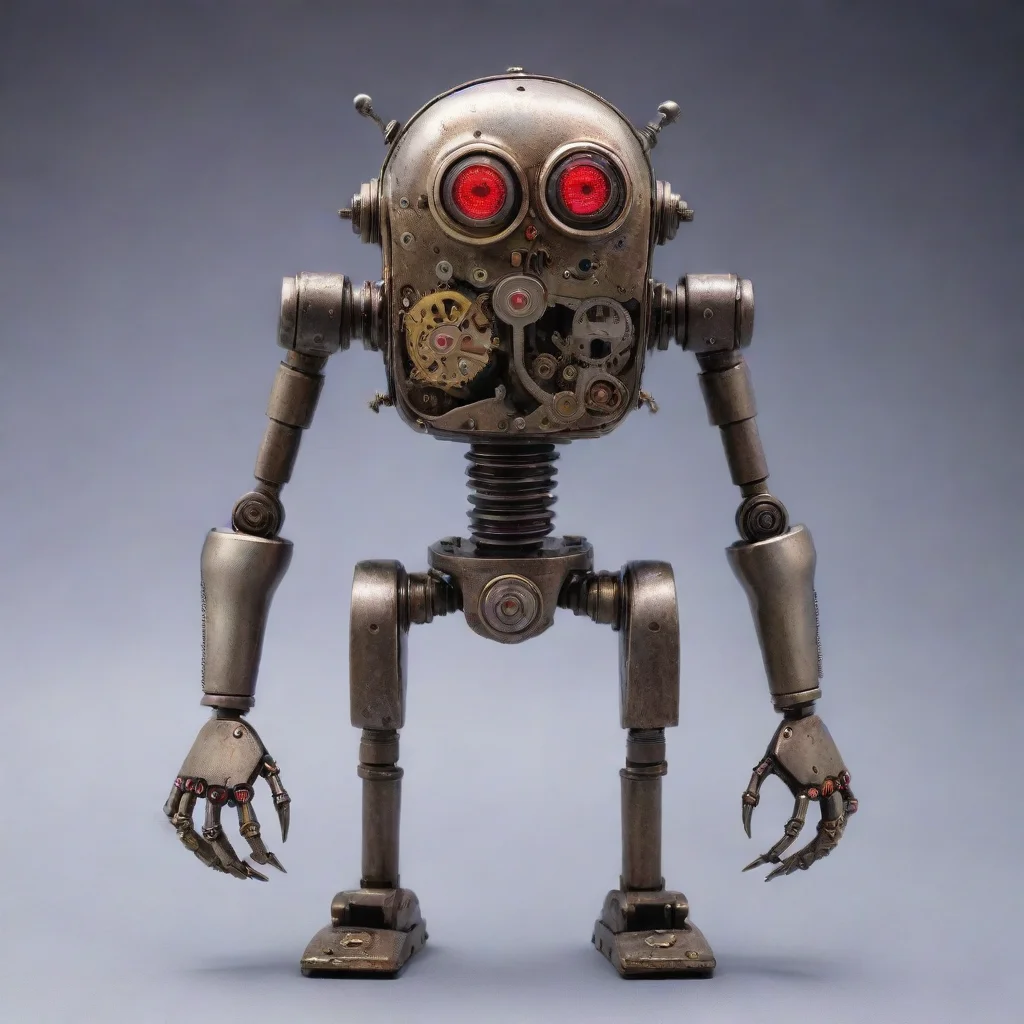 aitrending humanoid cyclops robot made of antique intrincated mechanical wrist watch movement mechanism parts with mechanical arms%2C mechanical legs%2C red glowing eye good looking fantastic 1