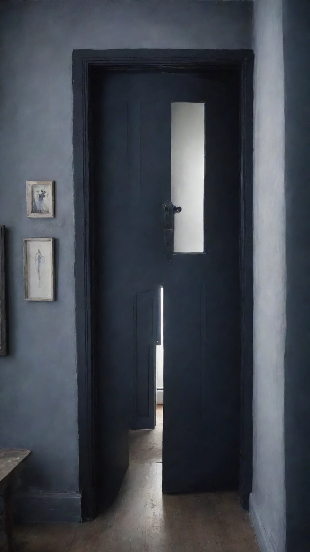 aitrending i want a dark blue room%2C with multiple black doors%2C and one that is white which is slightly open and gives a glimpse into heaven good looking fantastic 1 tall