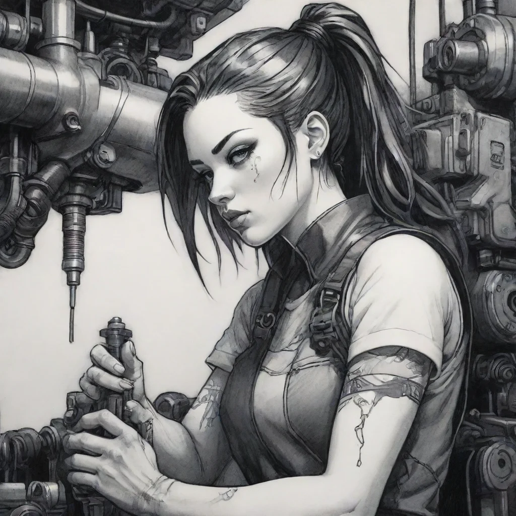 aitrending illust cyberpunk detail drawing girl mechanic ink good looking fantastic 1