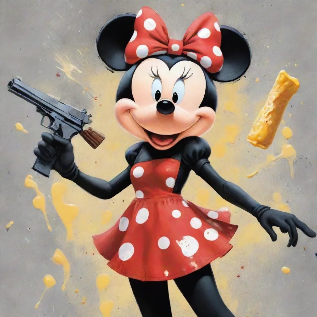 aitrending illustration minnie mouse from disney with black gloves and gun and mayonnaise splattered everywhere good looking fantastic 1