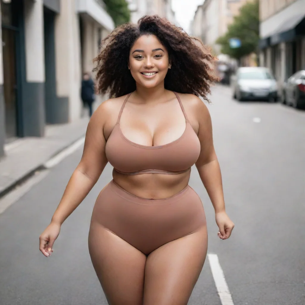 aitrending image of curvy female model walking in the street%2C with a sporty style%2C smiling%2C cinematic good looking fantastic 1
