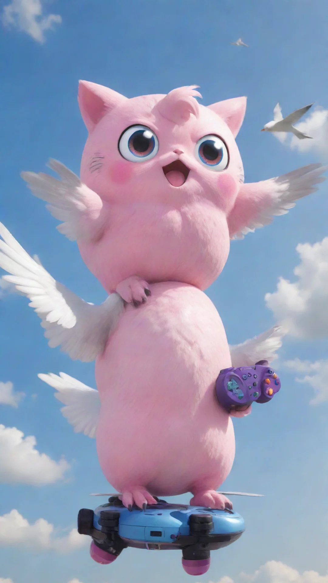 trending jigglypuff riding a seagull with a gamecube controller good looking fantastic 1 tall