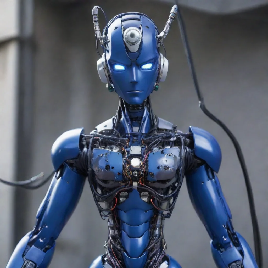 trending jojo bizarre adventure humanoid robot with dark blue metal and electric cables attached to him good looking fantastic 1