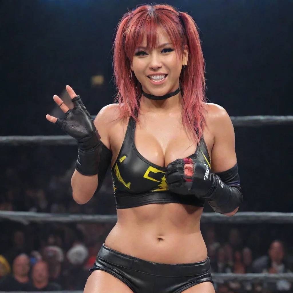 aitrending kairi sane smiling  on wwe nxt with black gloves and gun squirting  mayonnaise good looking fantastic 1