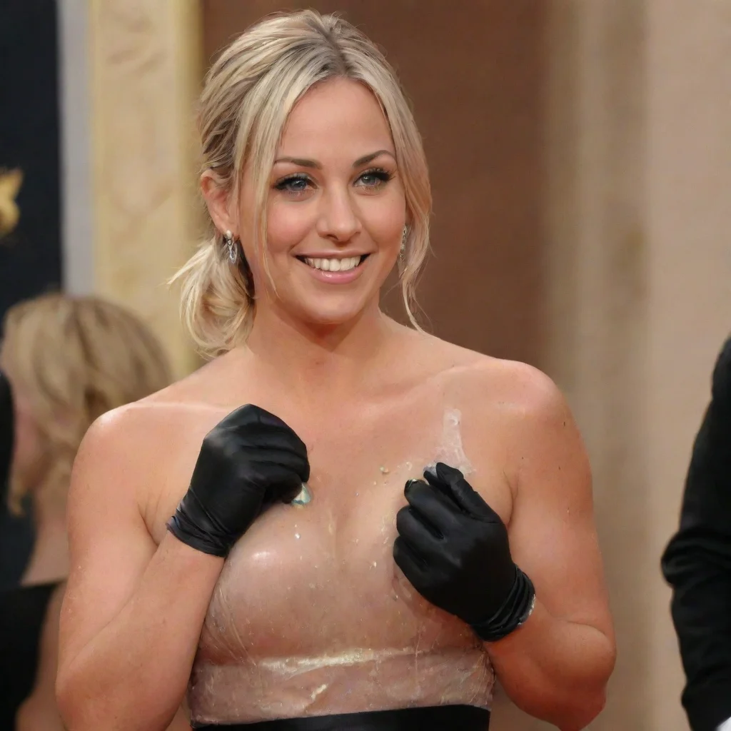 aitrending kaley  cuoco actress smiling at the 2013 emmy award show with  sperm splattered on her nitrile black gloves mayonnaise out a piping bag hd good looking fantastic 1