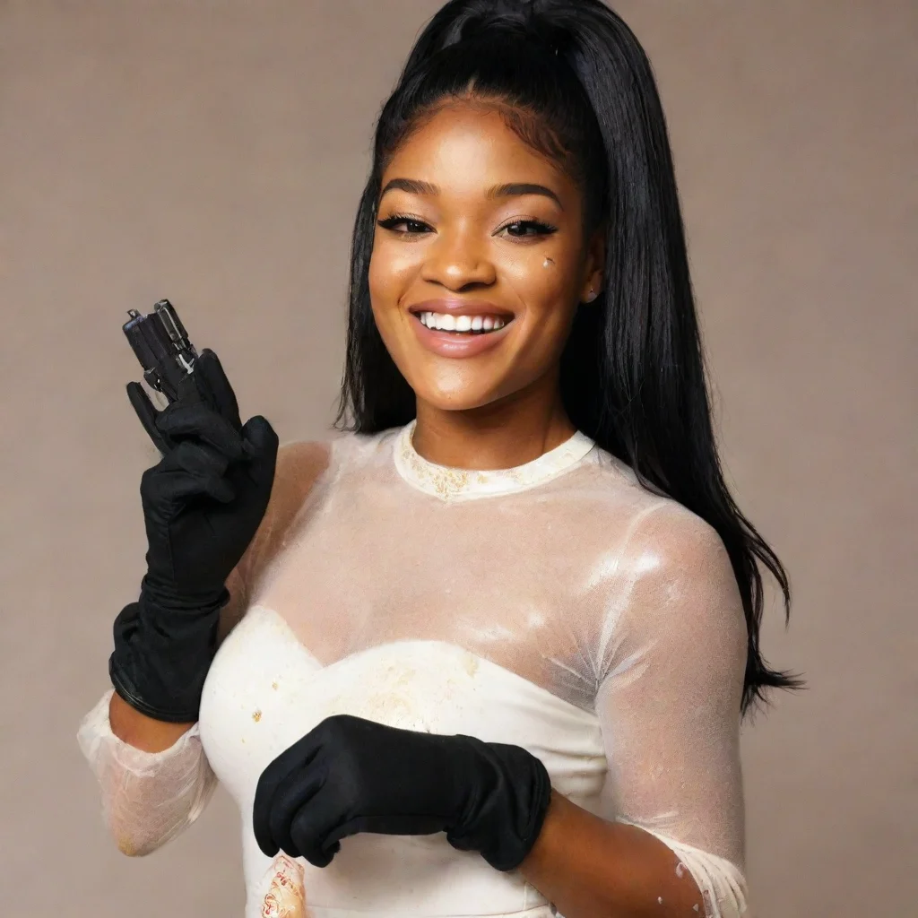 aitrending keke palmer  smiling with black gloves and gun and mayonnaise splattered everywhere good looking fantastic 1