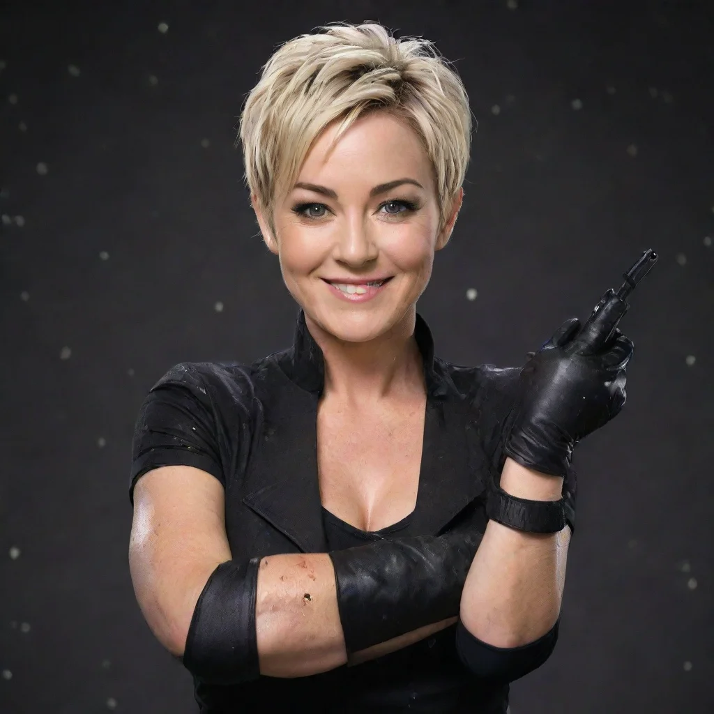 trending kim rhodes blonde hair smiling with black deluxe gloves and gun and mayonnaise splattered everywhere good looking fantastic 1