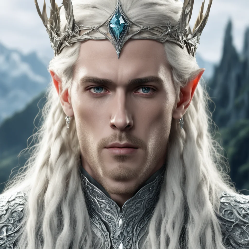 trending king thranduil with blond hair and braids wearing silver serpentine nandorin elvish circlet encrusted with diamonds with large center diamond  good looking fantastic 1