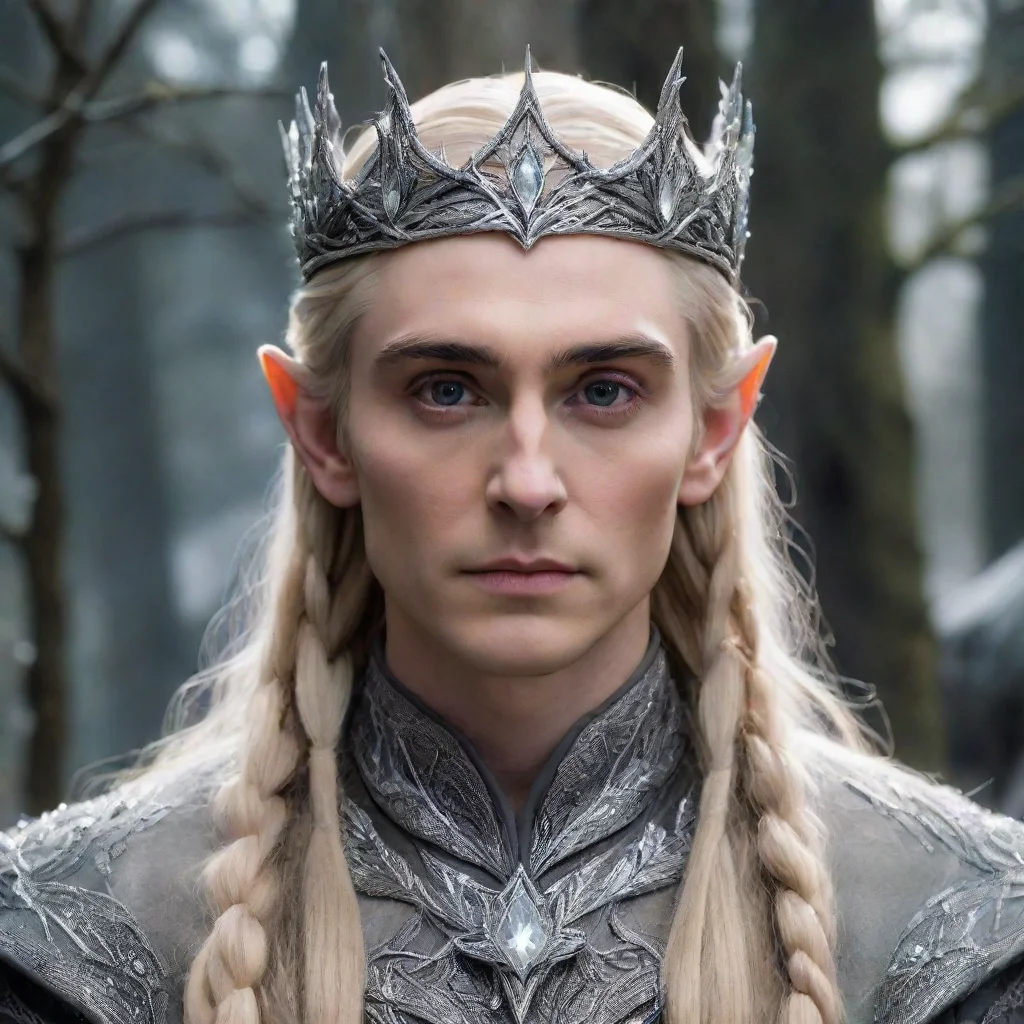 aitrending king thranduil with blond hair and braids wearing silver twigs encrusted with diamonds forming a silver elvish crown with large center diamond good looking fantastic 1