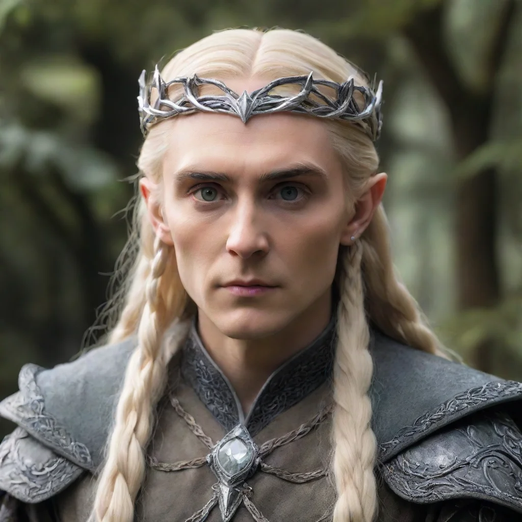 aitrending king thranduil with blond hair and braids wearing silver twisted serpentine elvish circlet with large center diamond good looking fantastic 1