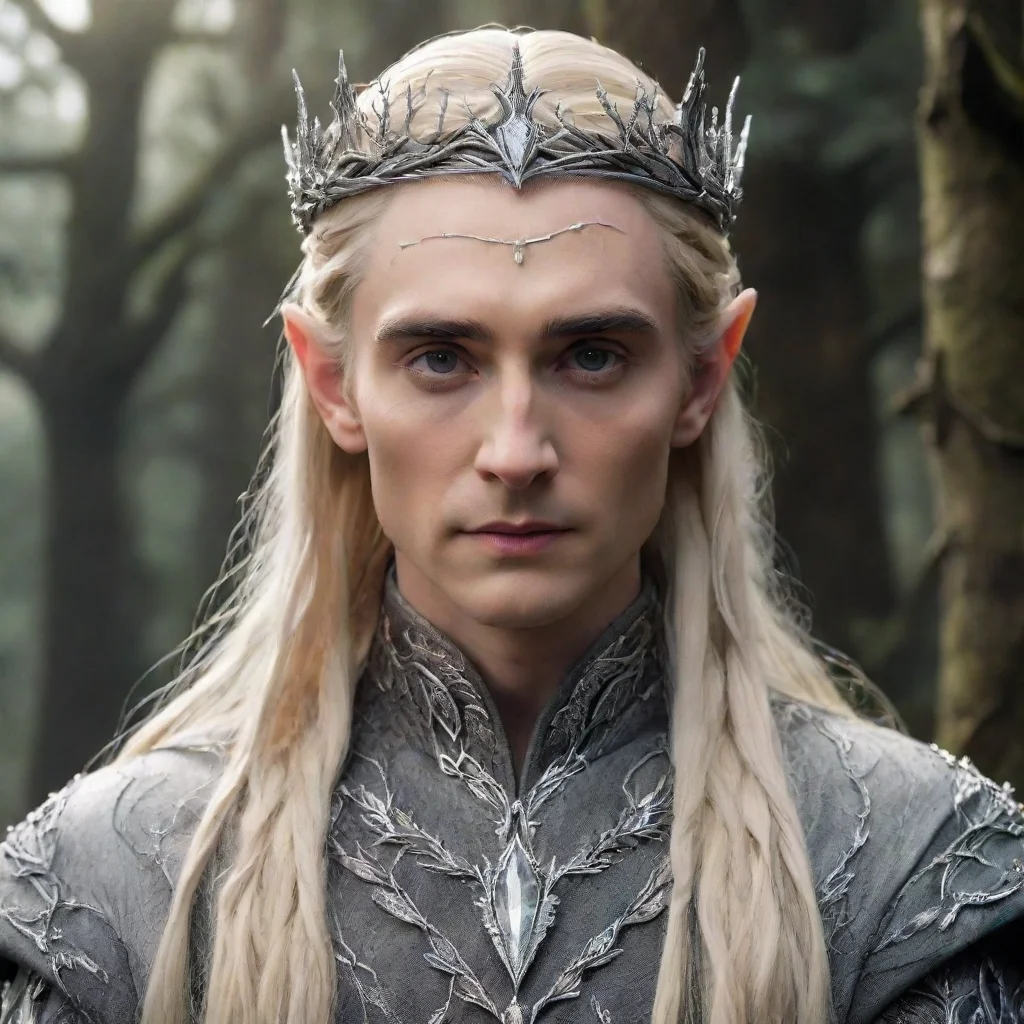 aitrending king thranduil with blond hair and braids wearing silver vines encrusted with diamonds forming a silver wood elvish crown with large center diamond good looking fantastic 1