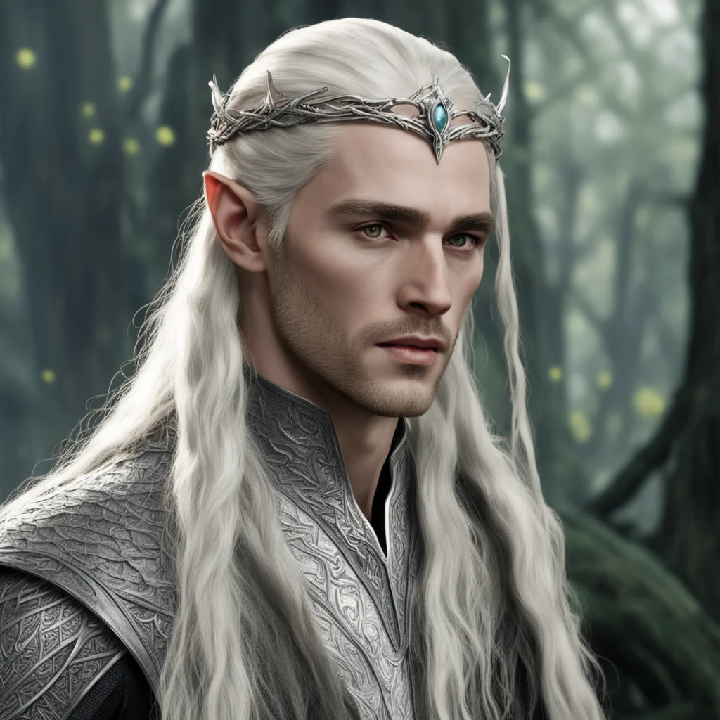 trending king thranduil with blond hair and braids wearing small silver serpentine elvish circlet with large center diamond good looking fantastic 1