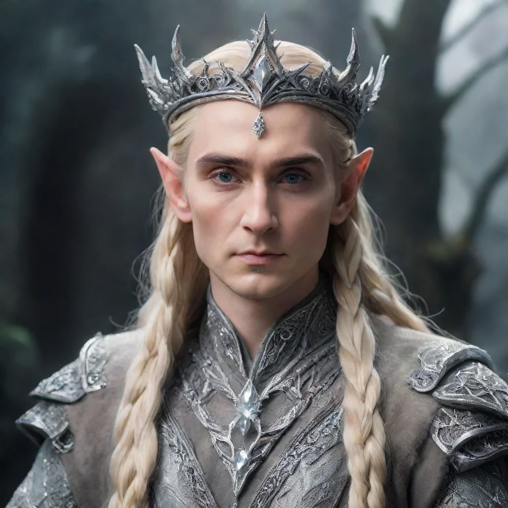 trending king thranduil with blonde hair and braids wearing silver elk figurines encrusted with diamonds forming a silver elvish circlet with large center diamond  good looking fantastic 1