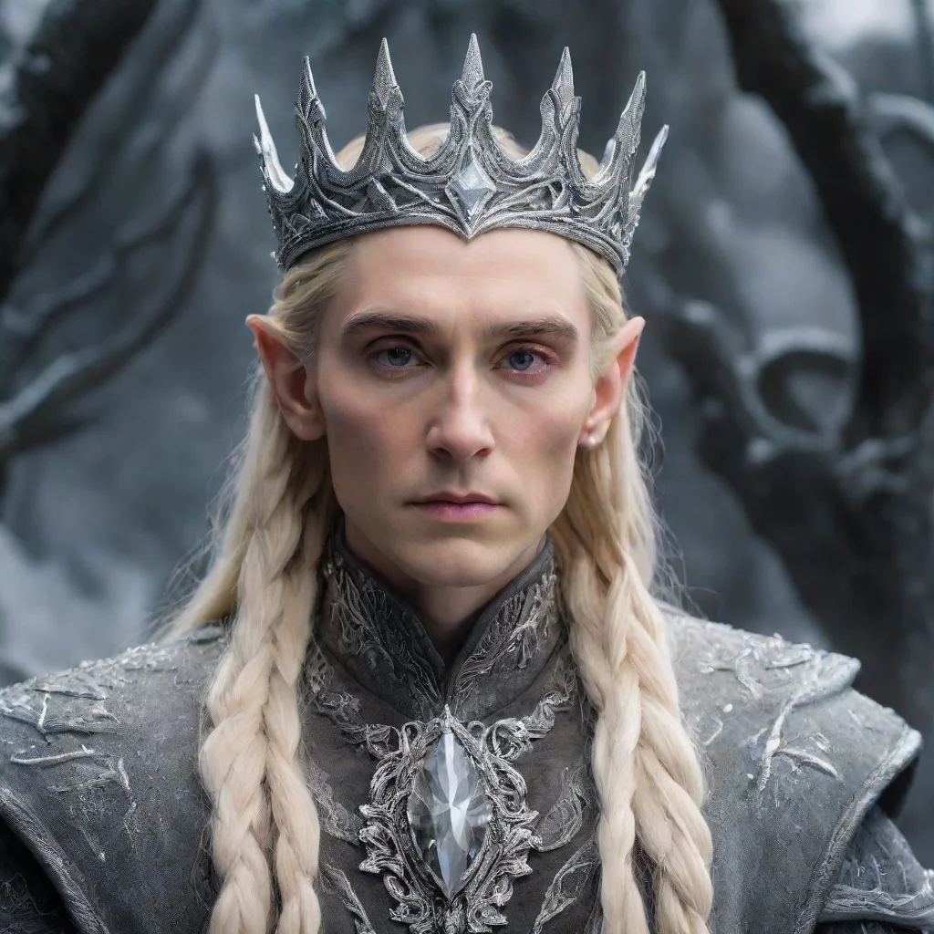 aitrending king thranduil with blonde hair and braids wearing silver elk figurines encrusted with diamonds forming a silver elvish coronet with large center diamond  good looking fantastic 1