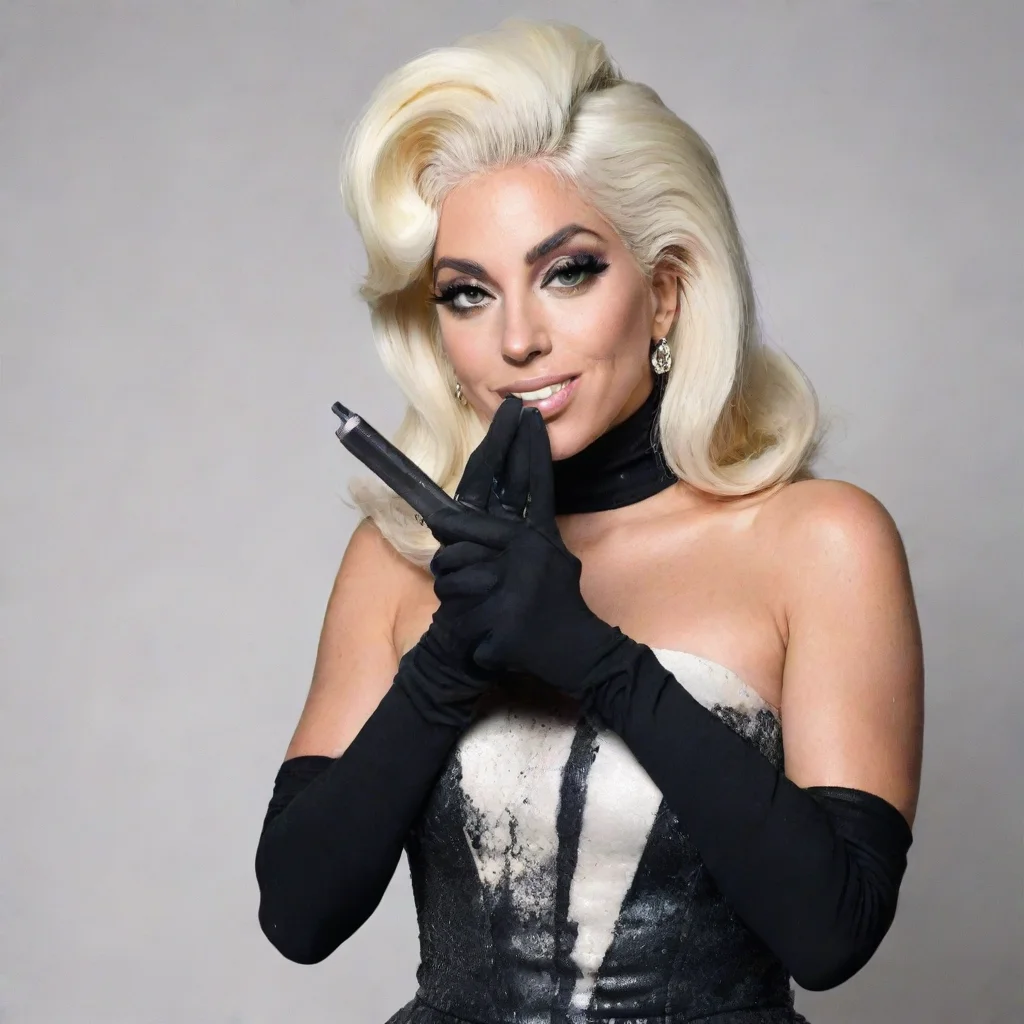 aitrending lady gaga  smiling with black gloves and gun blasting mayonnaise everywhere good looking fantastic 1