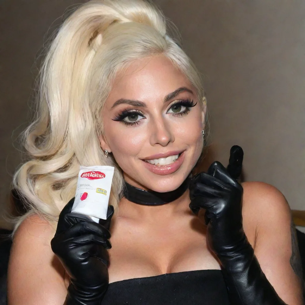 trending lady gaga  smiling with black gloves holding a condom filled with mayonnaise good looking fantastic 1