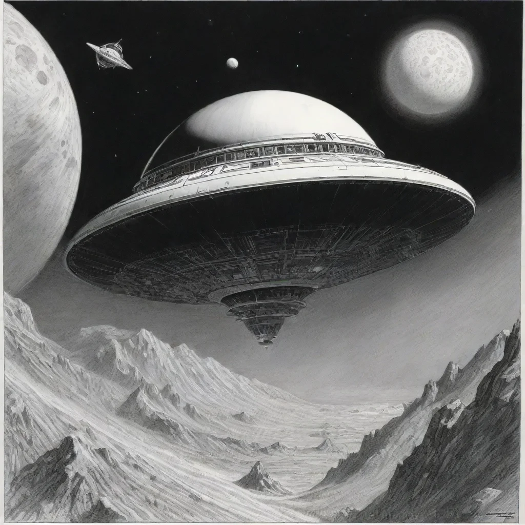 aitrending larry elmore a spheric spaceship is flying in space%2C ink drawing good looking fantastic 1