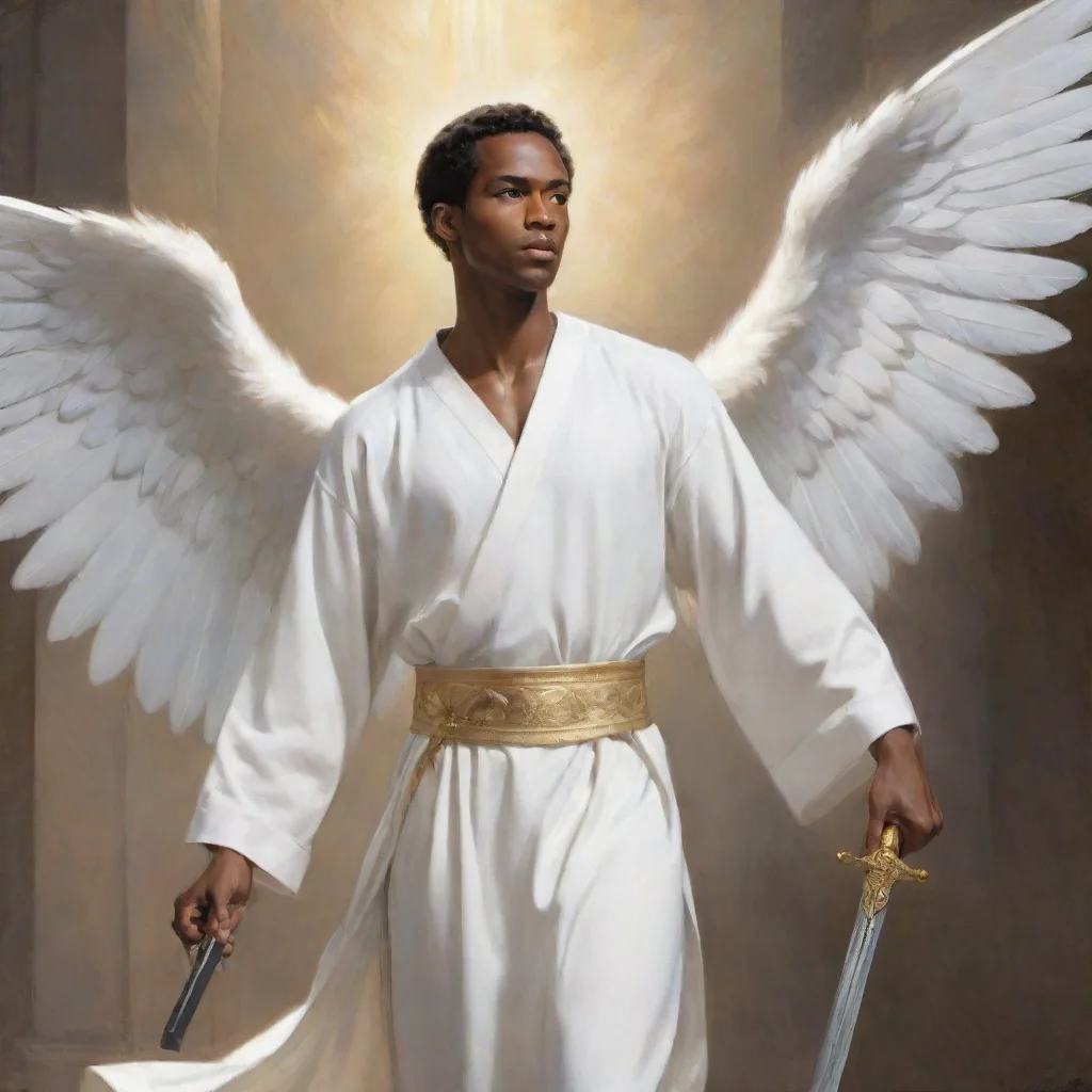 aitrending latter day saint christian angel black man carrying a sword wearing a white robe  good looking fantastic 1