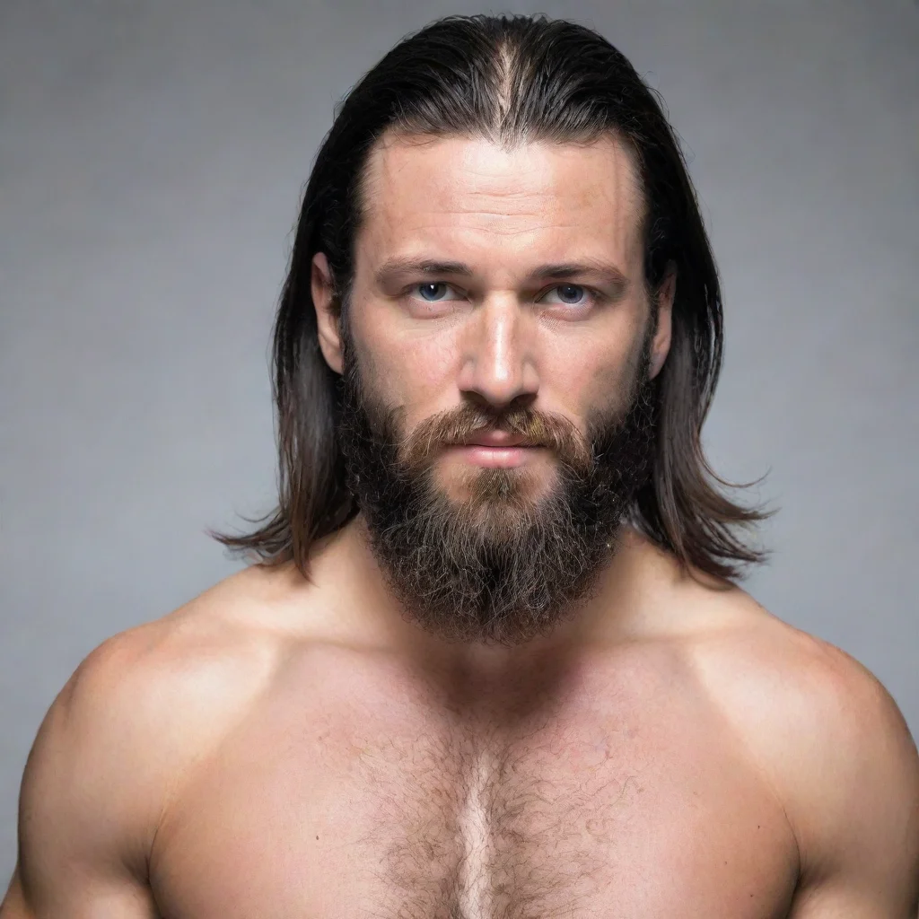 aitrending make a light heavyweight wrestler with a low tapered faded black mullet and beard good looking fantastic 1