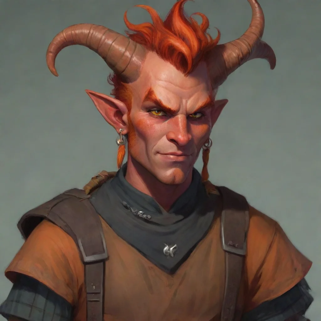 aitrending male red skinned tiefling with an orange mohawk%2C orange muttonchops%2C large horns%2C and a nose ring%2C wearing a bridle and a kilt good looking fantastic 1