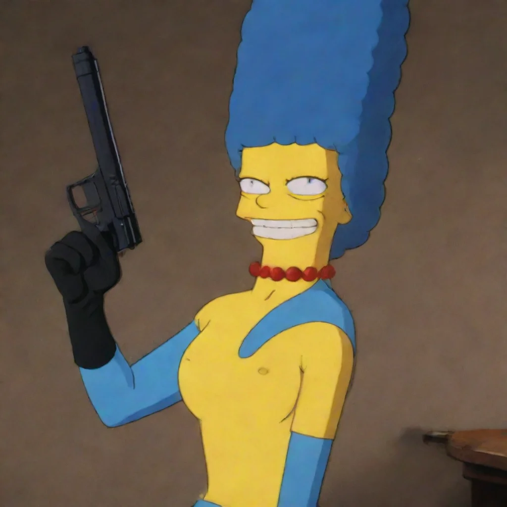 trending marge simpson smiling with black gloves and gun  good looking fantastic 1