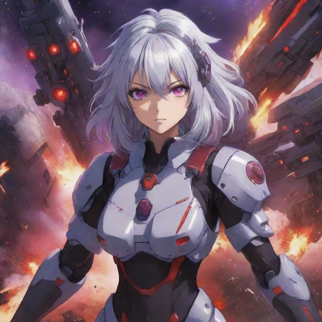 trending mecha pilot purple red eyes silver hair anime space background explosions good looking fantastic 1